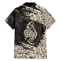Fenrir Family Matching Short Sleeve Bodycon Dress and Hawaiian Shirt with Norse Symbols and Howling Wolf Viking Mythology Tribute - Wonder Print Shop