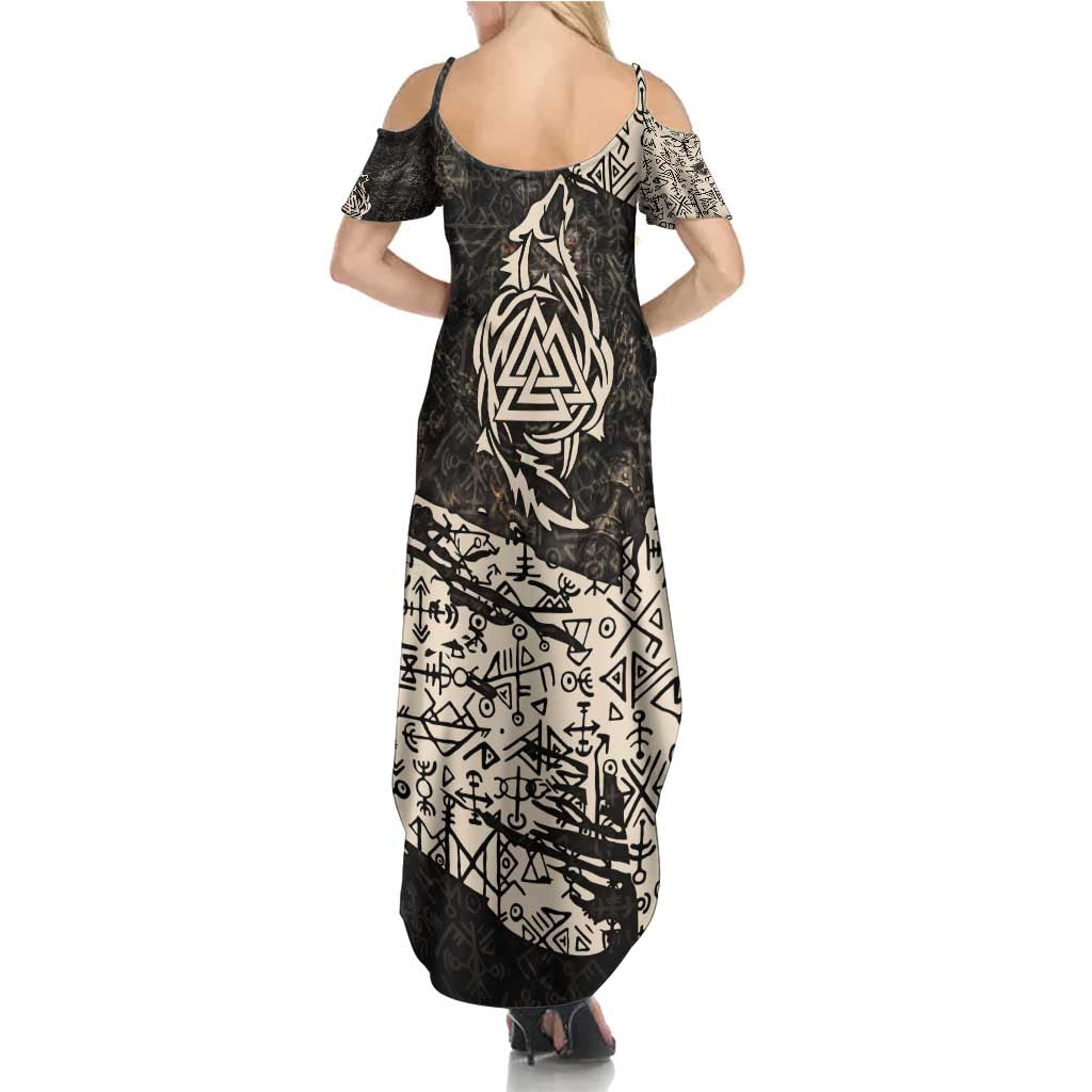 Fenrir Family Matching Summer Maxi Dress and Hawaiian Shirt with Norse Symbols and Howling Wolf Viking Mythology Tribute - Wonder Print Shop