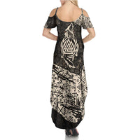 Fenrir Family Matching Summer Maxi Dress and Hawaiian Shirt with Norse Symbols and Howling Wolf Viking Mythology Tribute - Wonder Print Shop