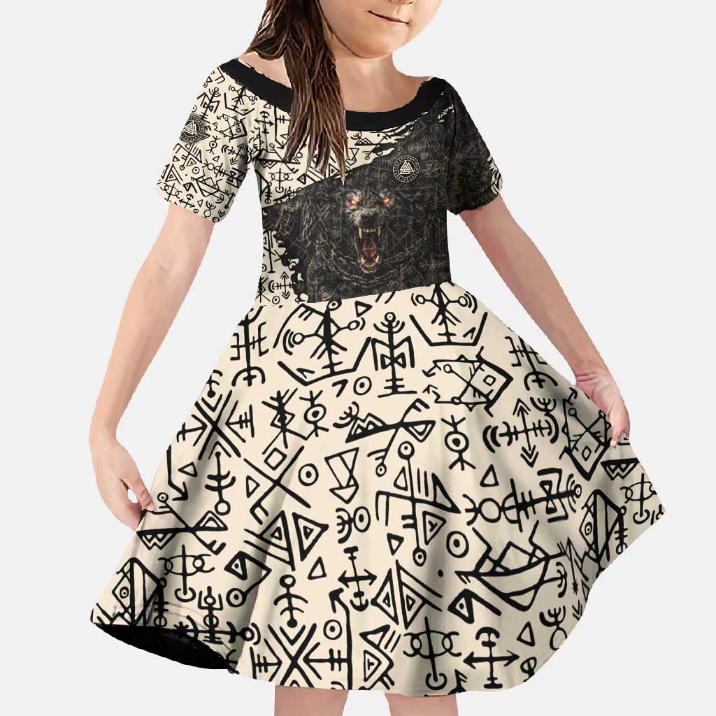 Fenrir Family Matching Tank Maxi Dress and Hawaiian Shirt with Norse Symbols and Howling Wolf Viking Mythology Tribute - Wonder Print Shop