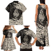Fenrir Family Matching Tank Maxi Dress and Hawaiian Shirt with Norse Symbols and Howling Wolf Viking Mythology Tribute - Wonder Print Shop