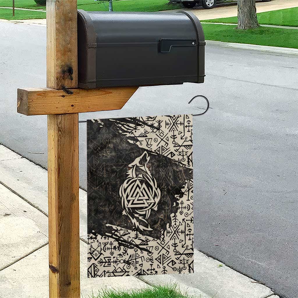 Fenrir Garden Flag with Norse Symbols and Howling Wolf Viking Mythology Tribute - Wonder Print Shop