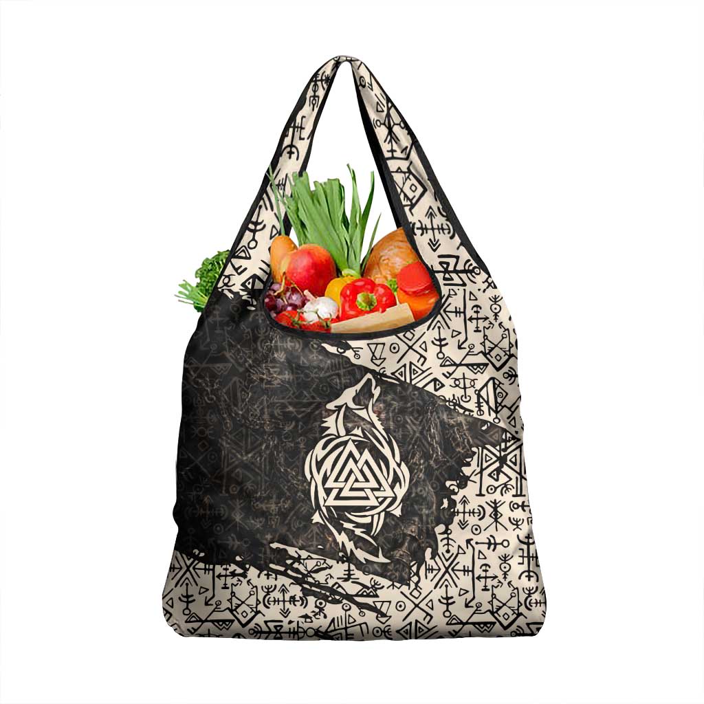 Fenrir Grocery Bag with Norse Symbols and Howling Wolf Viking Mythology Tribute - Wonder Print Shop