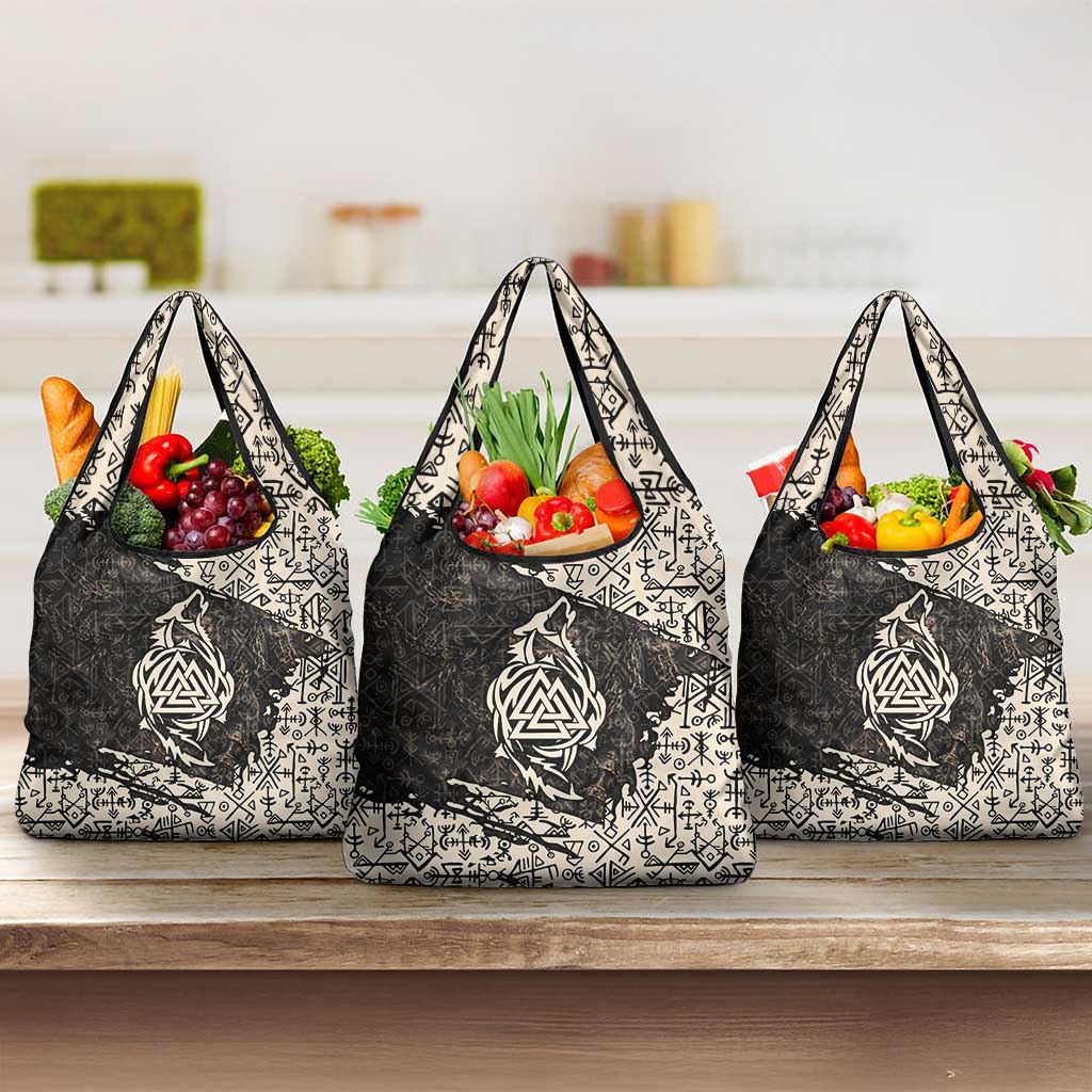 Fenrir Grocery Bag with Norse Symbols and Howling Wolf Viking Mythology Tribute - Wonder Print Shop