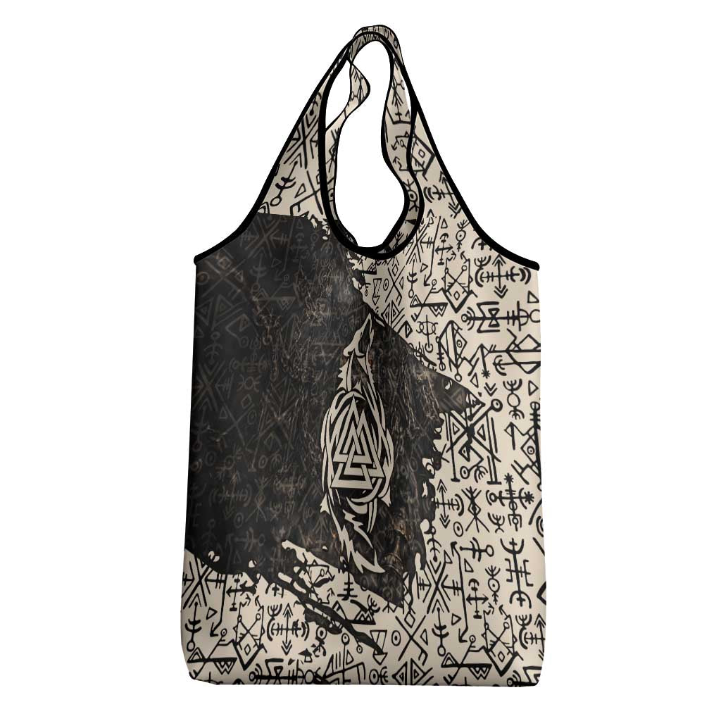 Fenrir Grocery Bag with Norse Symbols and Howling Wolf Viking Mythology Tribute - Wonder Print Shop