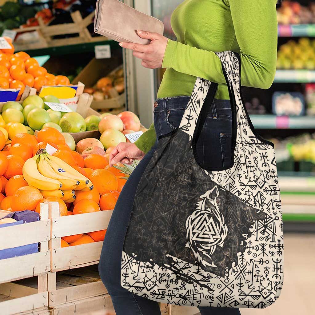 Fenrir Grocery Bag with Norse Symbols and Howling Wolf Viking Mythology Tribute - Wonder Print Shop