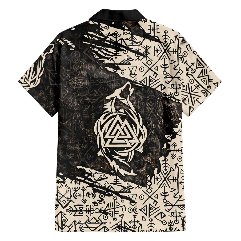 Fenrir Hawaiian Shirt with Norse Symbols and Howling Wolf Viking Mythology Tribute - Wonder Print Shop
