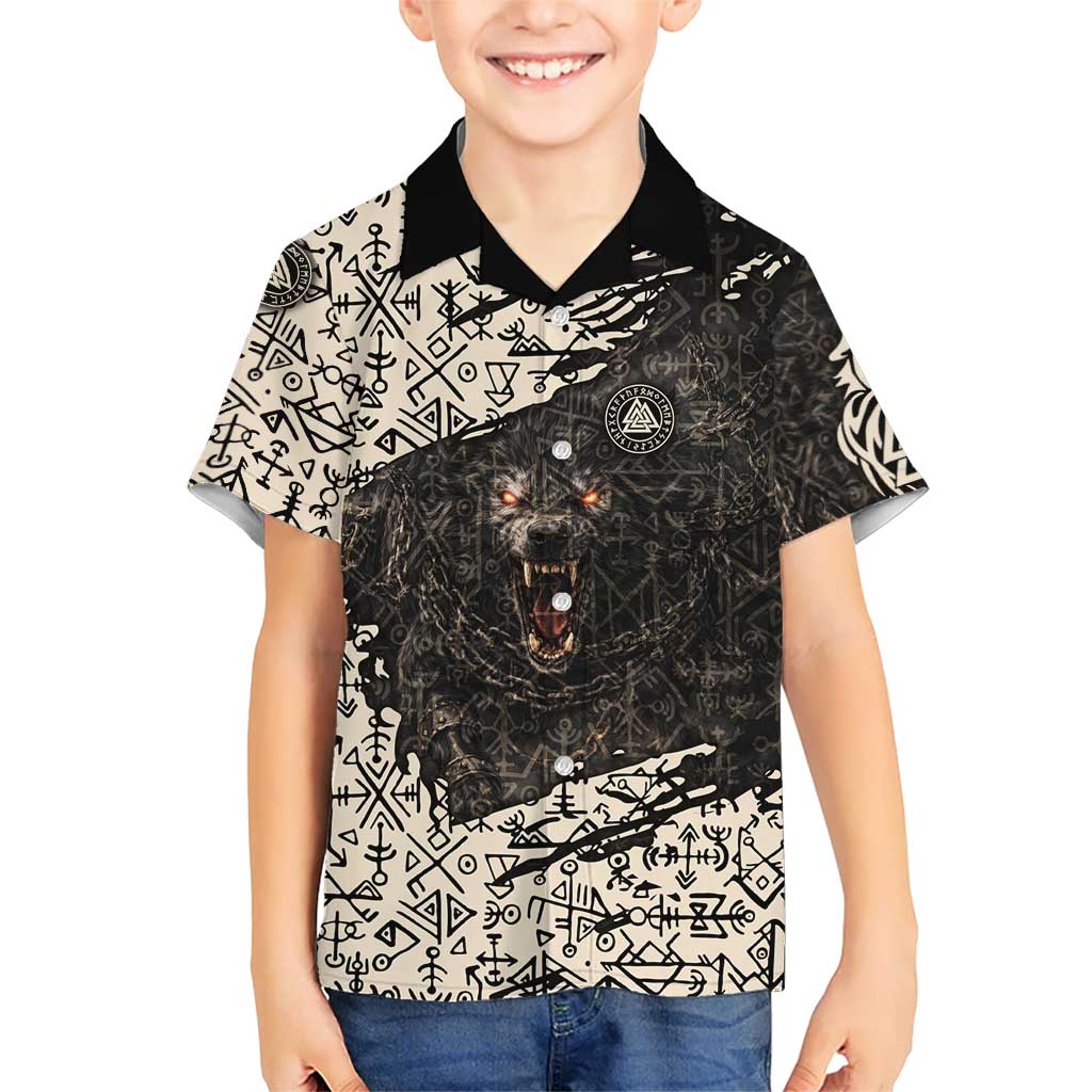 Fenrir Hawaiian Shirt with Norse Symbols and Howling Wolf Viking Mythology Tribute - Wonder Print Shop