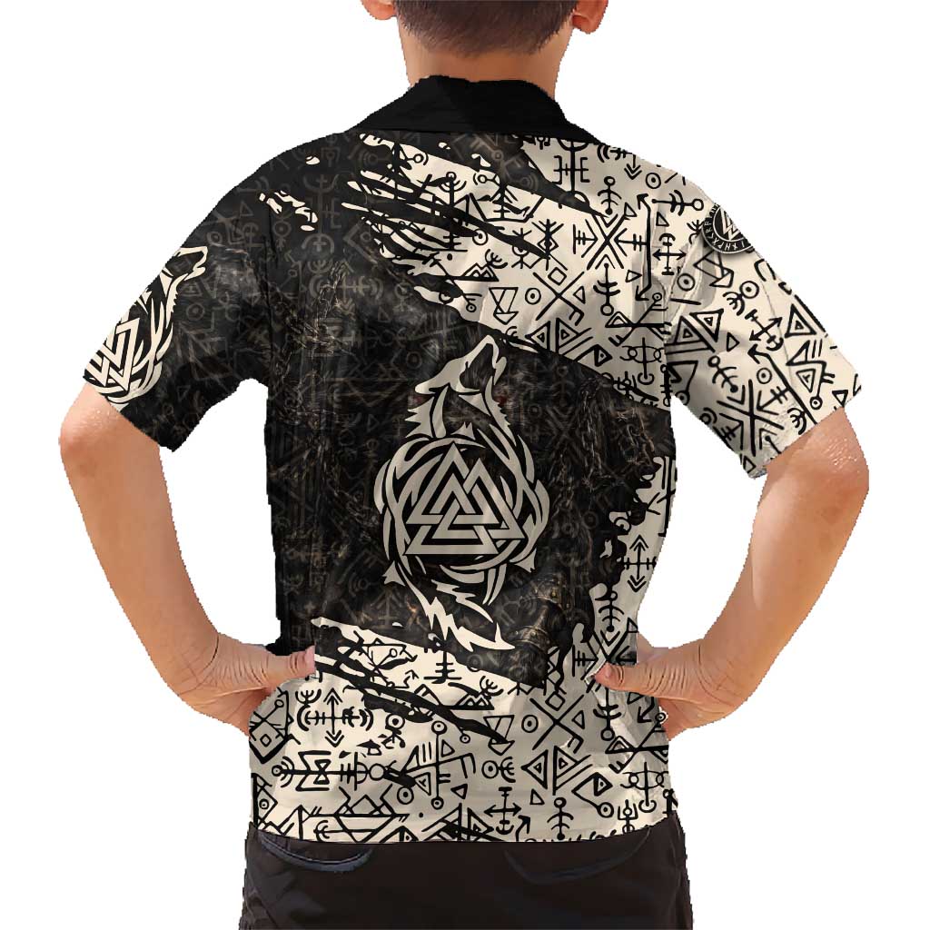 Fenrir Hawaiian Shirt with Norse Symbols and Howling Wolf Viking Mythology Tribute - Wonder Print Shop