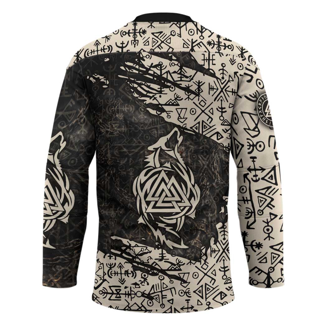 Fenrir Hockey Jersey with Norse Symbols and Howling Wolf Viking Mythology Tribute - Wonder Print Shop