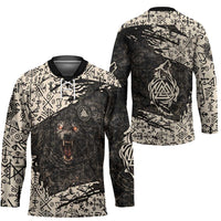 Fenrir Hockey Jersey with Norse Symbols and Howling Wolf Viking Mythology Tribute - Wonder Print Shop