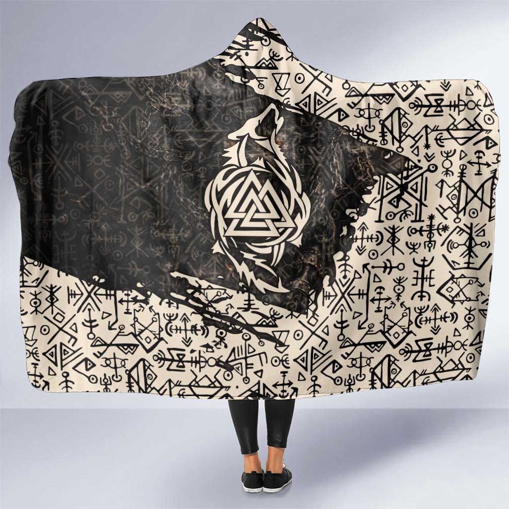Fenrir Hooded Blanket with Norse Symbols and Howling Wolf Viking Mythology Tribute - undefined