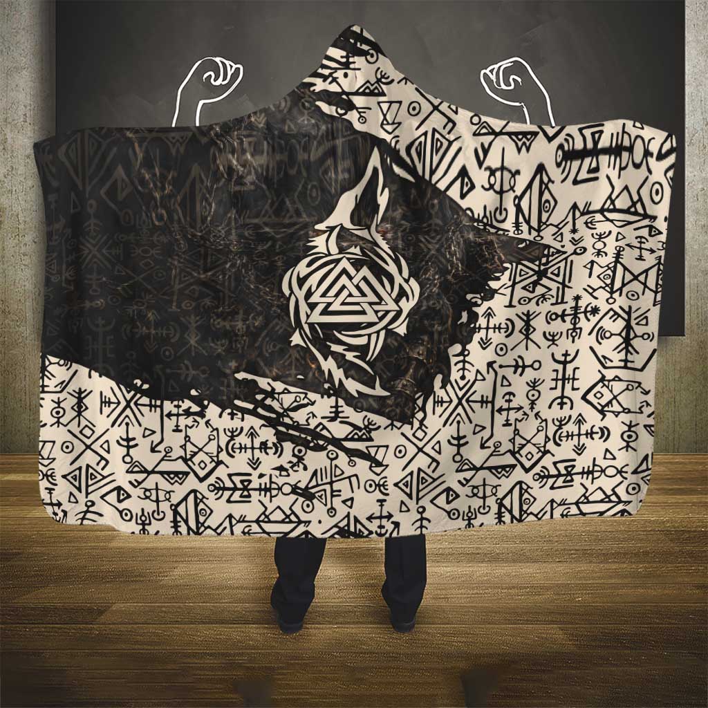 Fenrir Hooded Blanket with Norse Symbols and Howling Wolf Viking Mythology Tribute - undefined