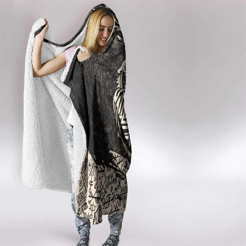 Fenrir Hooded Blanket with Norse Symbols and Howling Wolf Viking Mythology Tribute - undefined