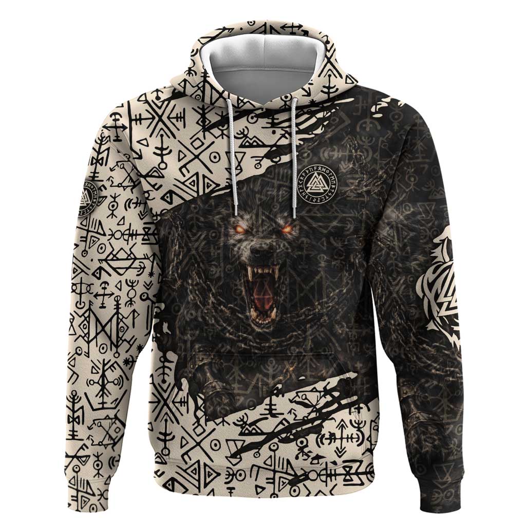 Fenrir Hoodie with Norse Symbols and Howling Wolf Viking Mythology Tribute - Wonder Print Shop