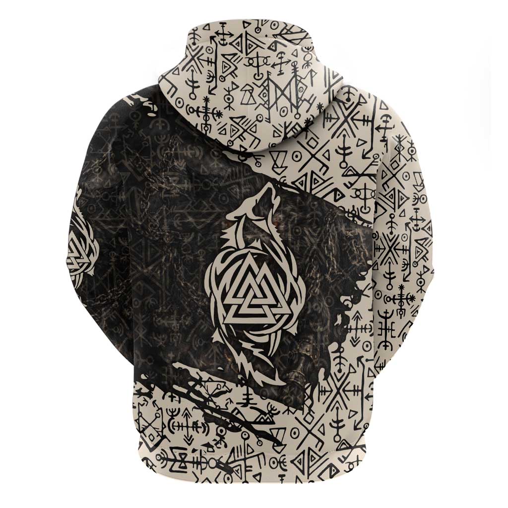 Fenrir Hoodie with Norse Symbols and Howling Wolf Viking Mythology Tribute - Wonder Print Shop