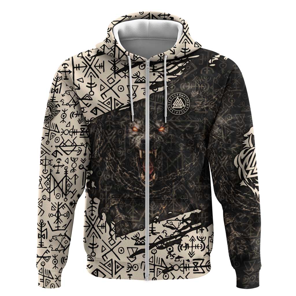 Fenrir Hoodie with Norse Symbols and Howling Wolf Viking Mythology Tribute - Wonder Print Shop
