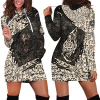 Fenrir Hoodie Dress with Norse Symbols and Howling Wolf Viking Mythology Tribute - Wonder Print Shop