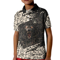 Fenrir Kid Polo Shirt with Norse Symbols and Howling Wolf Viking Mythology Tribute - Wonder Print Shop