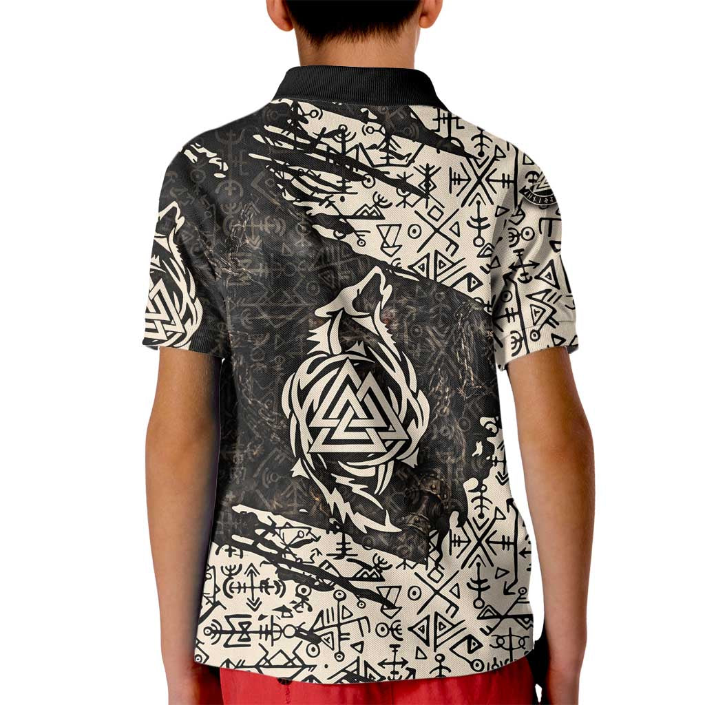 Fenrir Kid Polo Shirt with Norse Symbols and Howling Wolf Viking Mythology Tribute - Wonder Print Shop