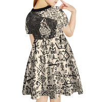 Fenrir Kid Short Sleeve Dress with Norse Symbols and Howling Wolf Viking Mythology Tribute - Wonder Print Shop
