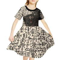 Fenrir Kid Short Sleeve Dress with Norse Symbols and Howling Wolf Viking Mythology Tribute - Wonder Print Shop