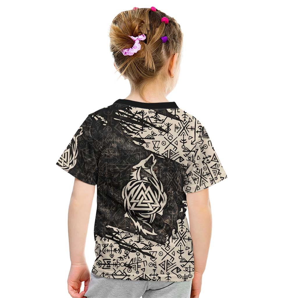 Fenrir Kid T Shirt with Norse Symbols and Howling Wolf Viking Mythology Tribute - Wonder Print Shop