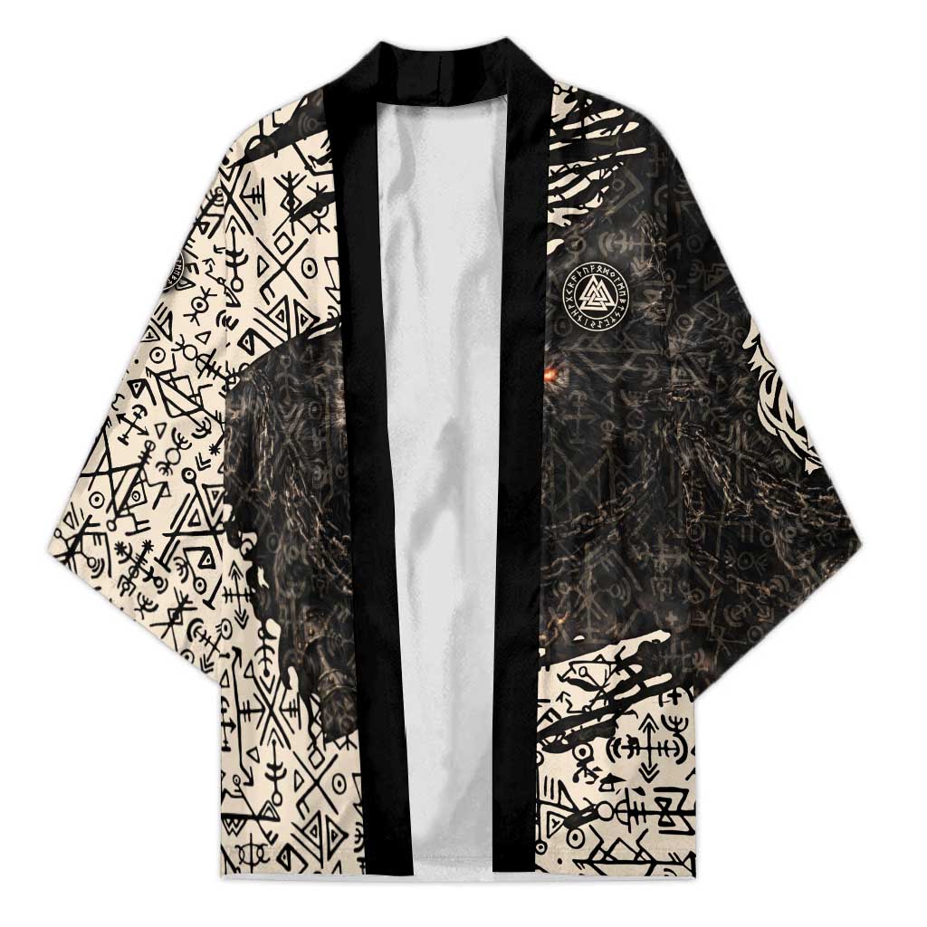 Fenrir Kimono with Norse Symbols and Howling Wolf Viking Mythology Tribute - Wonder Print Shop