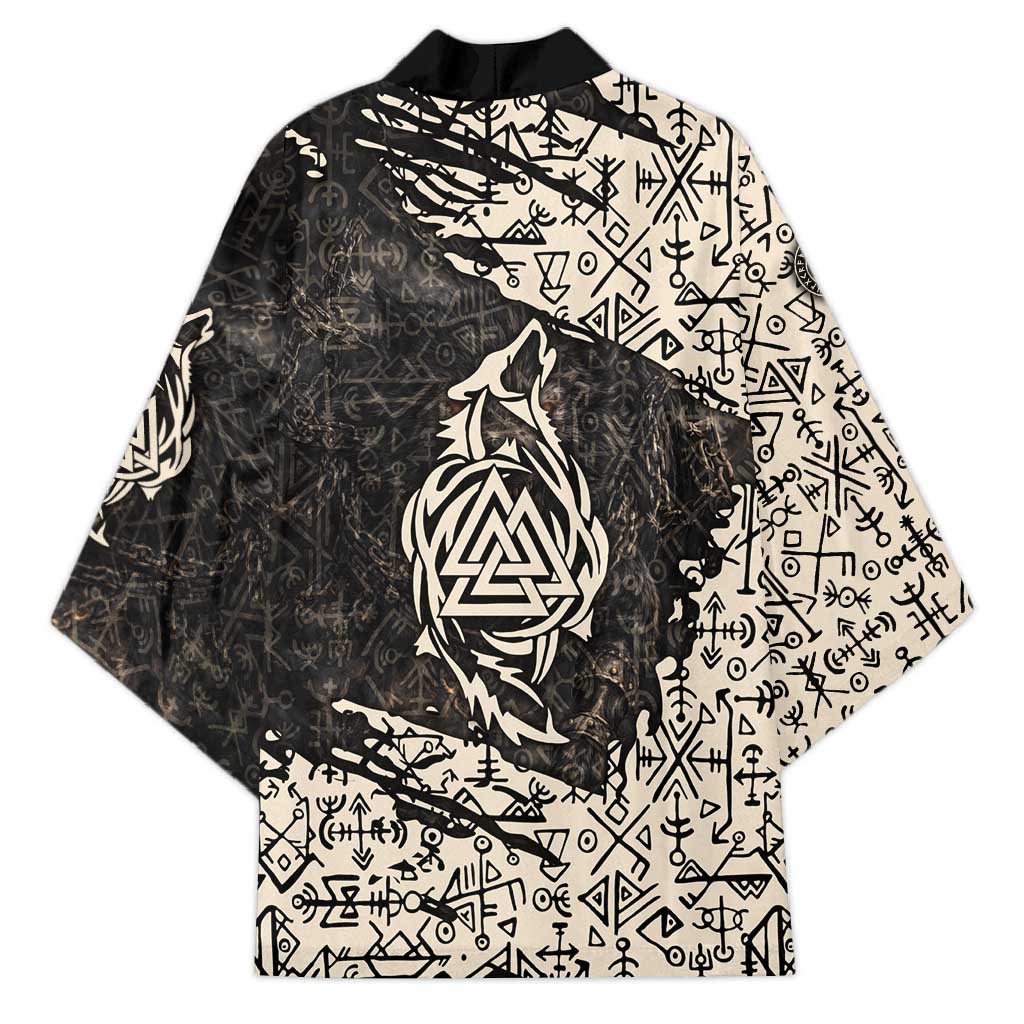 Fenrir Kimono with Norse Symbols and Howling Wolf Viking Mythology Tribute - Wonder Print Shop