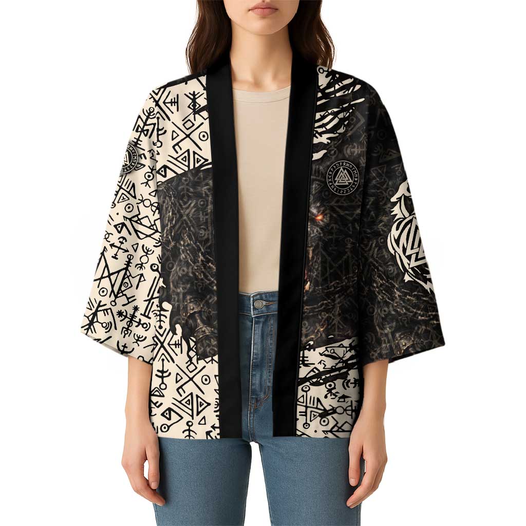 Fenrir Kimono with Norse Symbols and Howling Wolf Viking Mythology Tribute - Wonder Print Shop