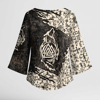 Fenrir Kimono Sleeve Blouse with Norse Symbols and Howling Wolf Viking Mythology Tribute - Wonder Print Shop