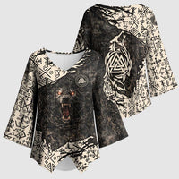 Fenrir Kimono Sleeve Blouse with Norse Symbols and Howling Wolf Viking Mythology Tribute - Wonder Print Shop
