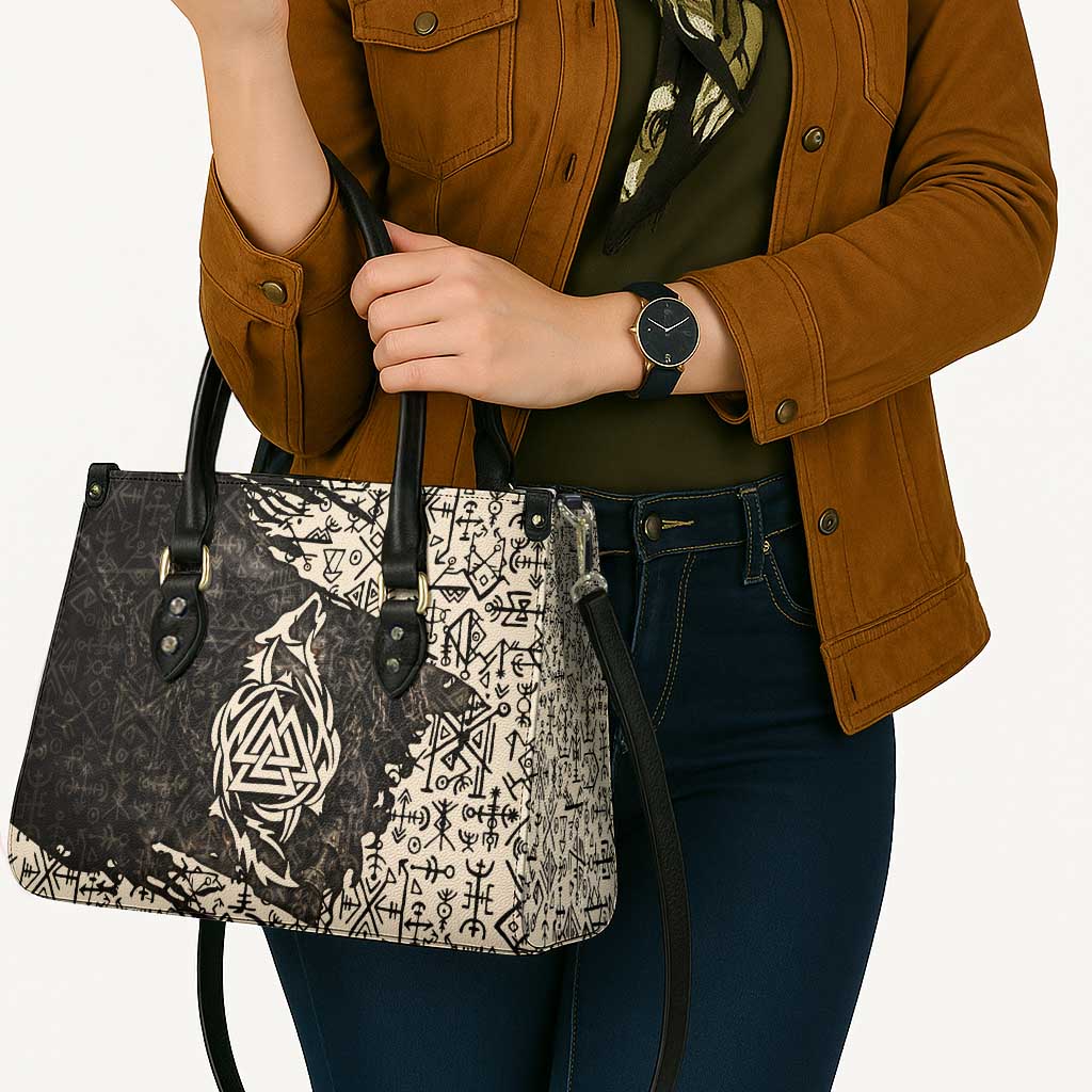 Fenrir Leather Bag with Norse Symbols and Howling Wolf Viking Mythology Tribute - Wonder Print Shop