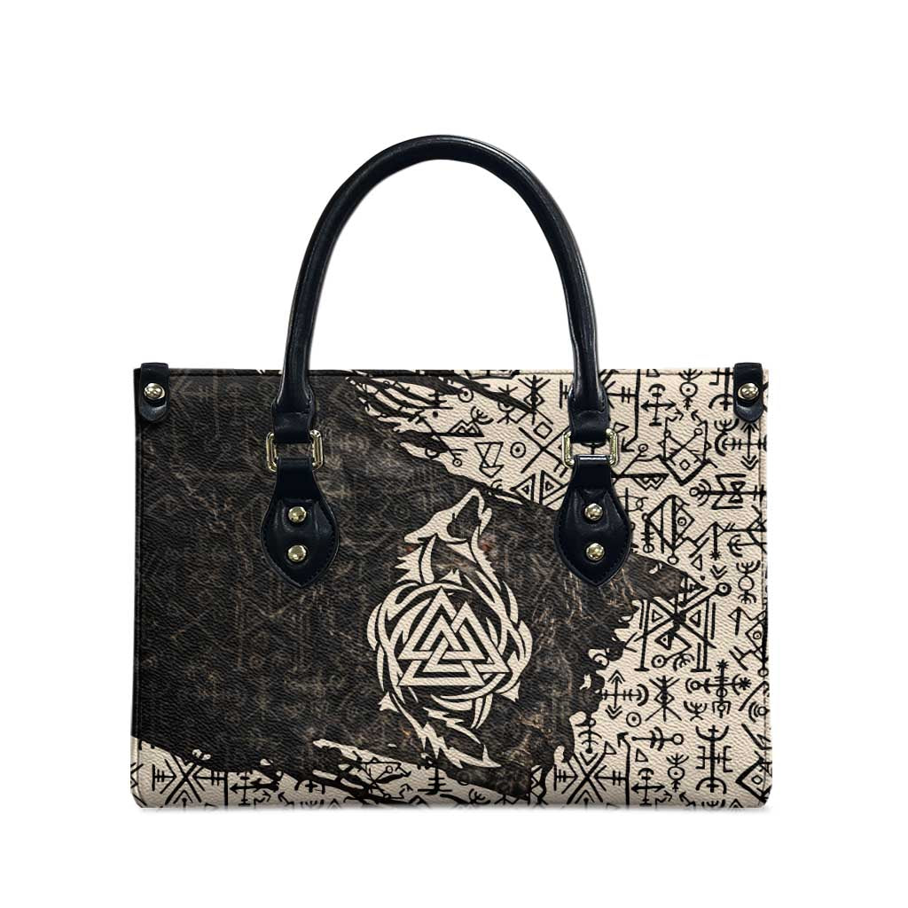 Fenrir Leather Bag with Norse Symbols and Howling Wolf Viking Mythology Tribute - Wonder Print Shop