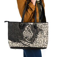 Fenrir Leather Tote Bag with Norse Symbols and Howling Wolf Viking Mythology Tribute - Wonder Print Shop
