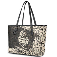 Fenrir Leather Tote Bag with Norse Symbols and Howling Wolf Viking Mythology Tribute - Wonder Print Shop