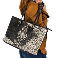 Fenrir Leather Tote Bag with Norse Symbols and Howling Wolf Viking Mythology Tribute - Wonder Print Shop