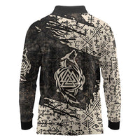 Fenrir Long Sleeve Polo Shirt with Norse Symbols and Howling Wolf Viking Mythology Tribute - Wonder Print Shop