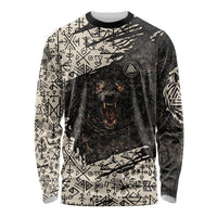Fenrir Long Sleeve Shirt with Norse Symbols and Howling Wolf Viking Mythology Tribute - Wonder Print Shop