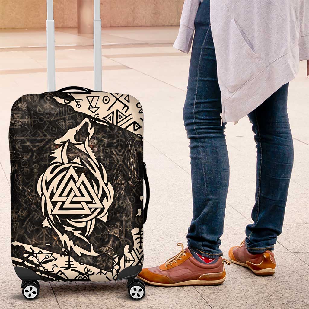 Fenrir Luggage Cover with Norse Symbols and Howling Wolf Viking Mythology Tribute - Wonder Print Shop