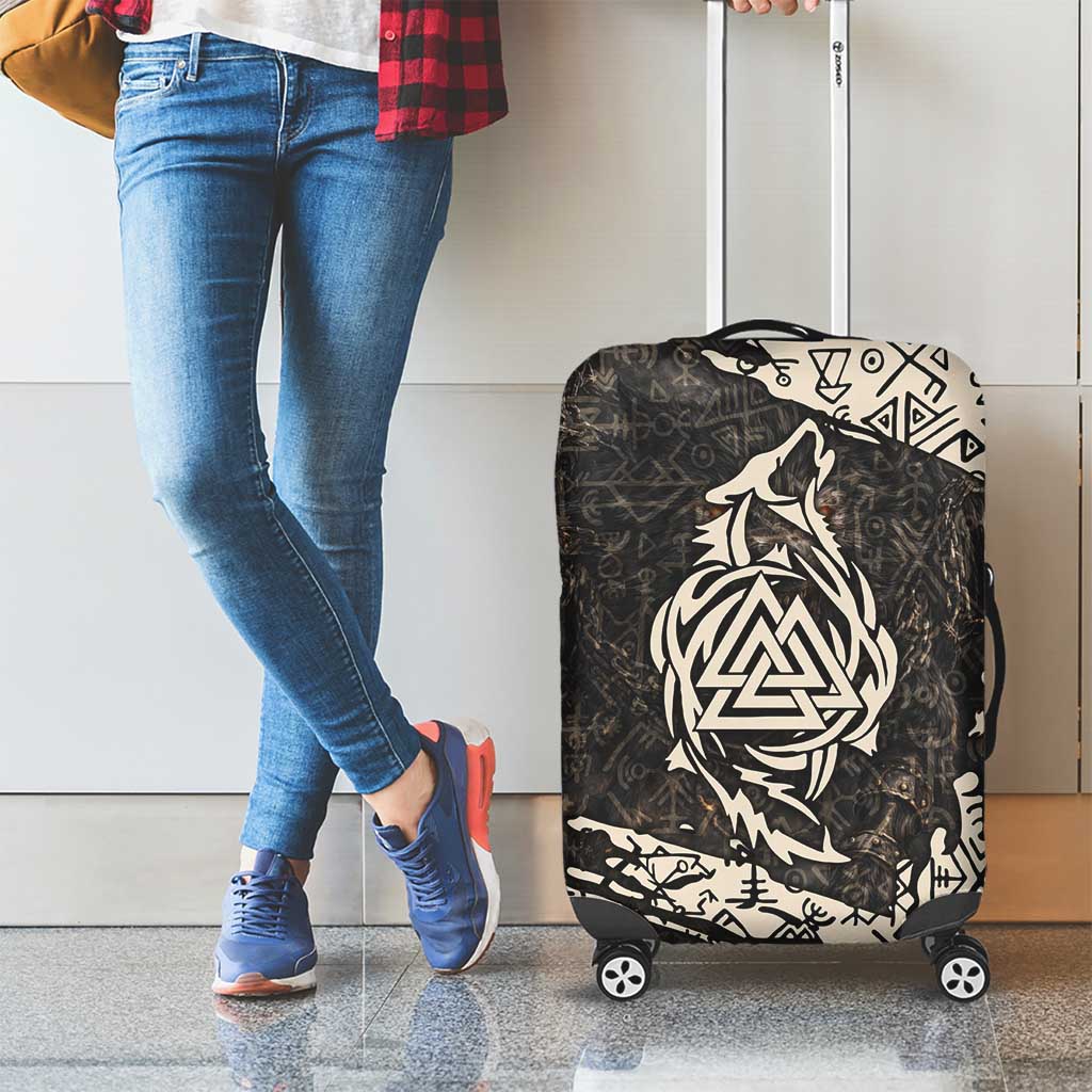 Fenrir Luggage Cover with Norse Symbols and Howling Wolf Viking Mythology Tribute - Wonder Print Shop