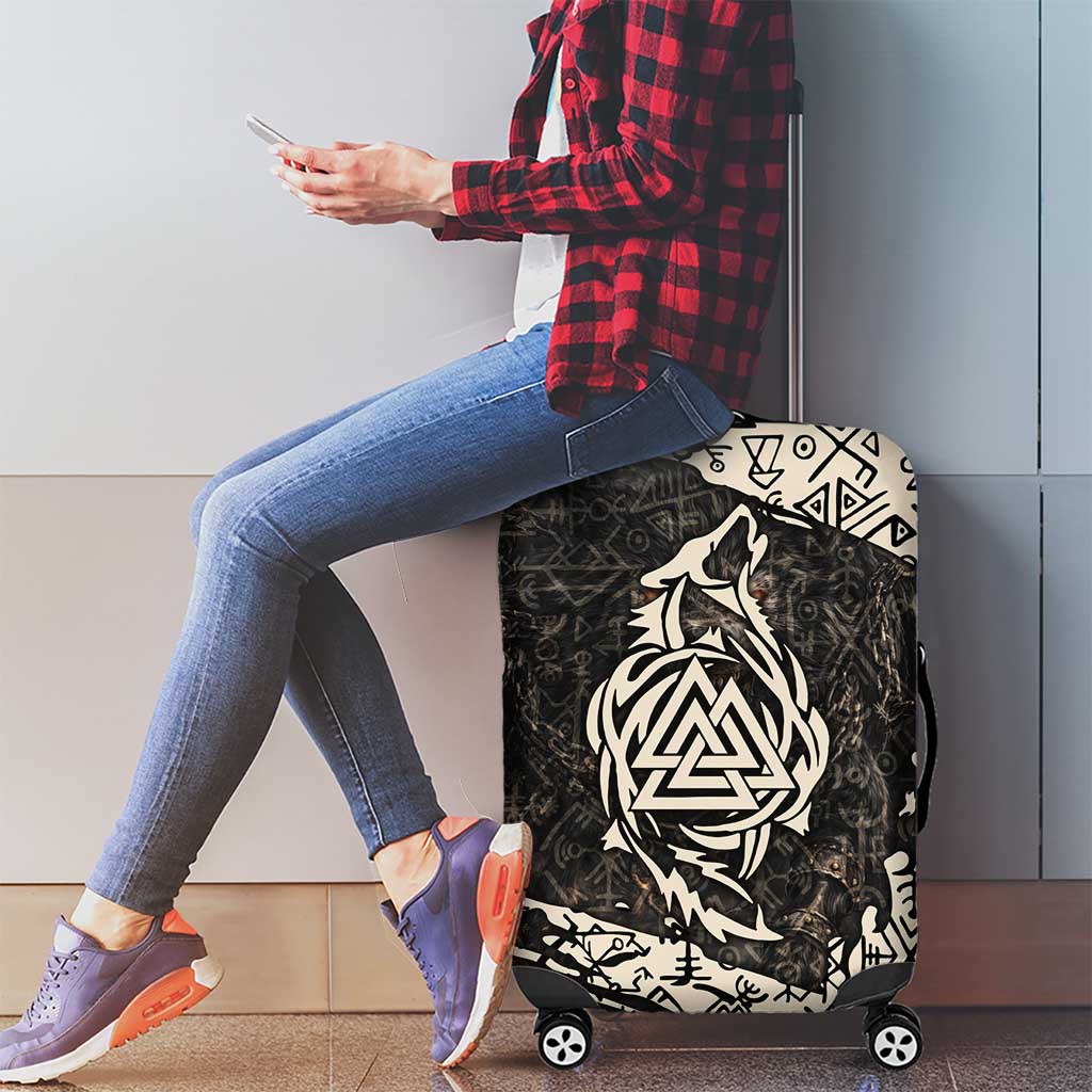 Fenrir Luggage Cover with Norse Symbols and Howling Wolf Viking Mythology Tribute - Wonder Print Shop
