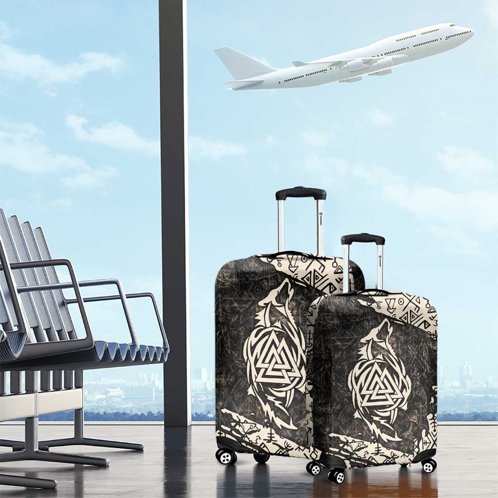Fenrir Luggage Cover with Norse Symbols and Howling Wolf Viking Mythology Tribute - Wonder Print Shop