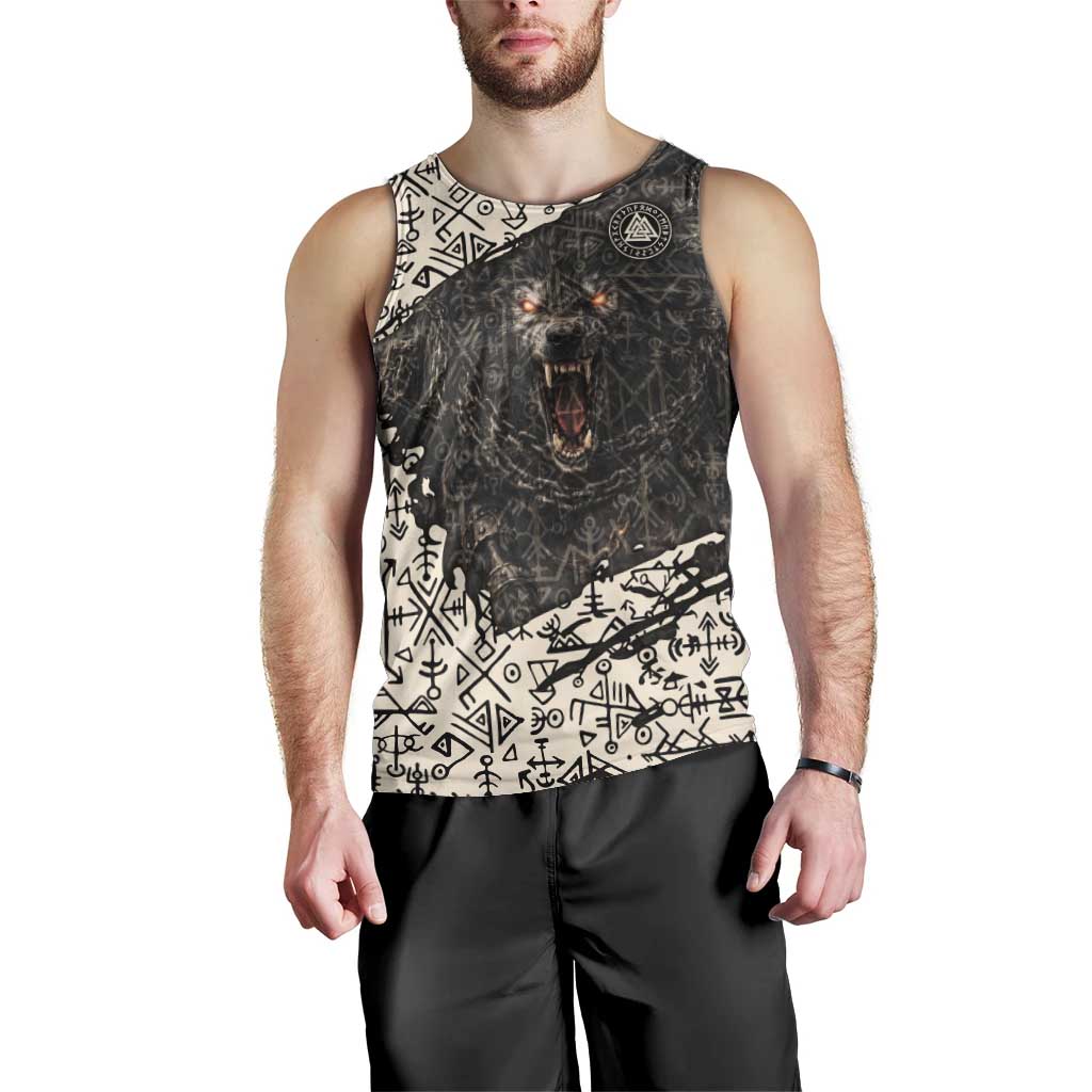 Fenrir Men Tank Top with Norse Symbols and Howling Wolf Viking Mythology Tribute - Wonder Print Shop