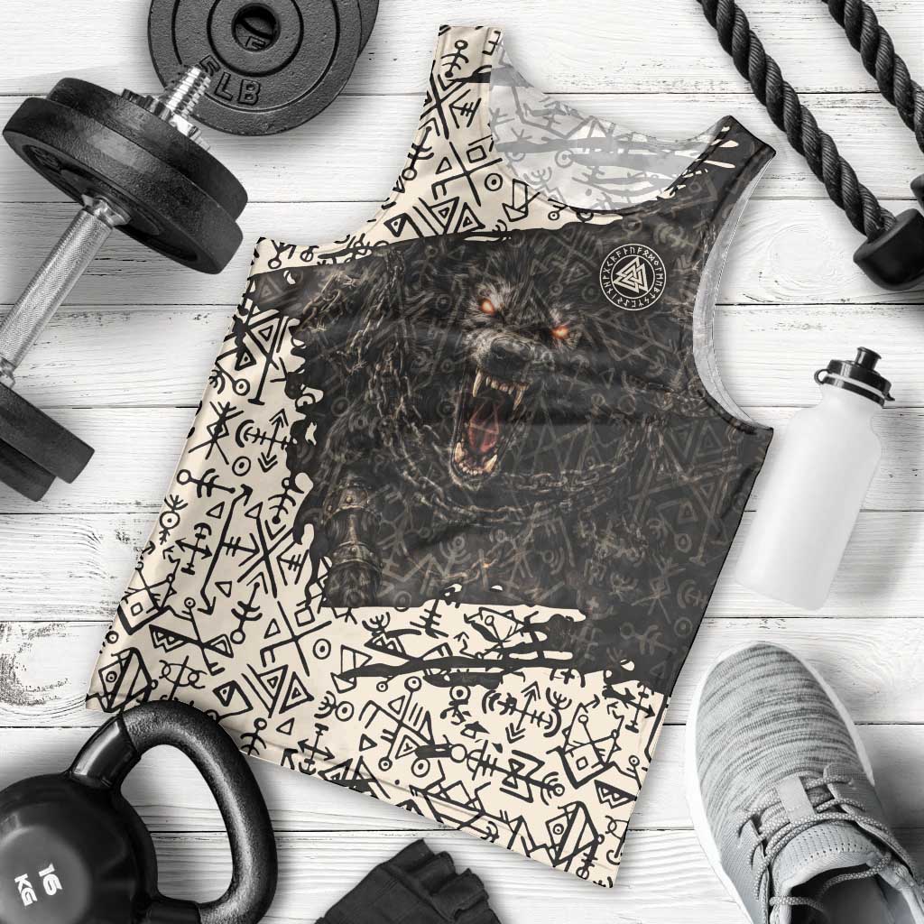 Fenrir Men Tank Top with Norse Symbols and Howling Wolf Viking Mythology Tribute - Wonder Print Shop