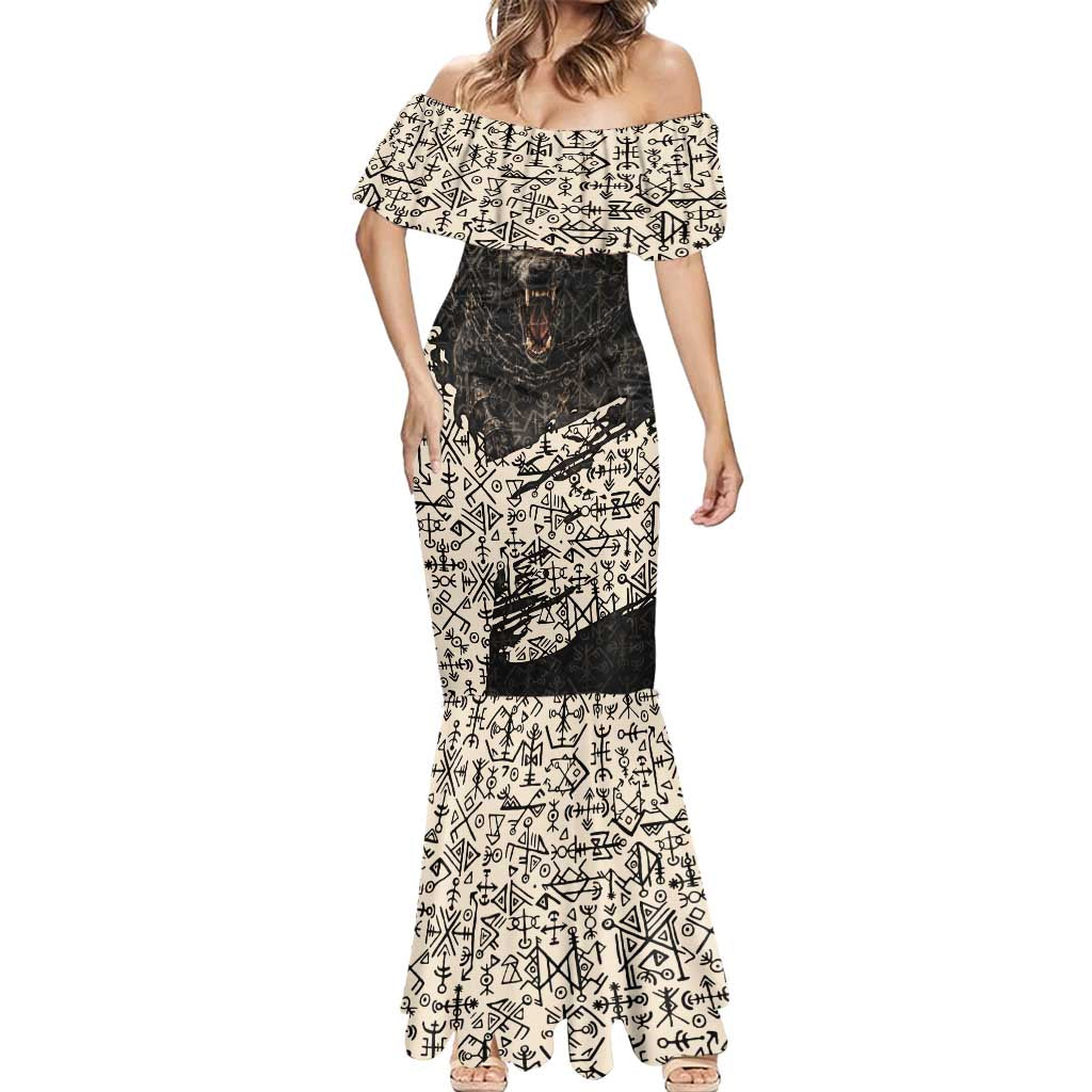 Fenrir Mermaid Dress with Norse Symbols and Howling Wolf Viking Mythology Tribute - Wonder Print Shop