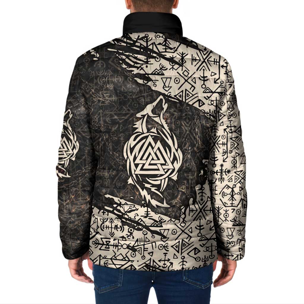 Fenrir Padded Jacket with Norse Symbols and Howling Wolf Viking Mythology Tribute - Wonder Print Shop