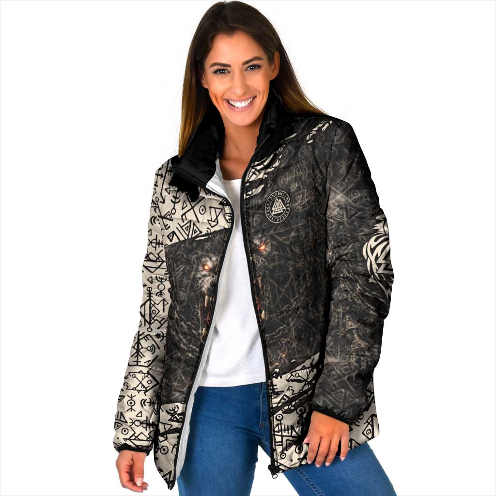 Fenrir Padded Jacket with Norse Symbols and Howling Wolf Viking Mythology Tribute - Wonder Print Shop