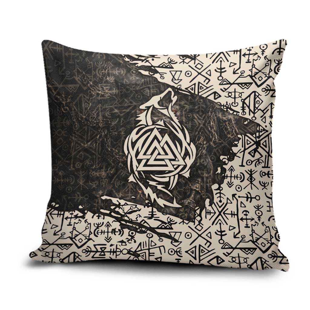 Fenrir Pillow Cover with Norse Symbols and Howling Wolf Viking Mythology Tribute - Wonder Print Shop