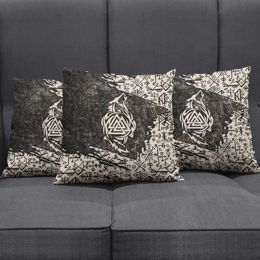 Fenrir Pillow Cover with Norse Symbols and Howling Wolf Viking Mythology Tribute - Wonder Print Shop